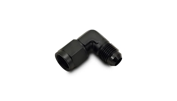 10781 – VIBRANT Adapter Fitting, -4AN Female Swivel To -4AN Male 90 Degree Without O-Ring Aluminum Anodized Black Sin...
